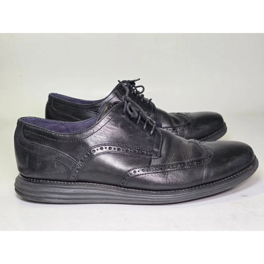 Cole Haan Original Grand Mens Size 10.5 Black Leather Wingtip Oxford Dress Shoes